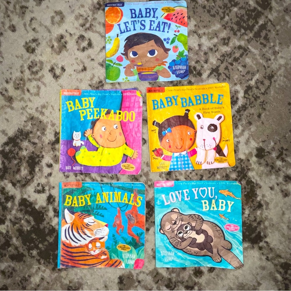5 FIVE INDESTRUCTIBLES baby books machine washable chew rip proof nontoxic